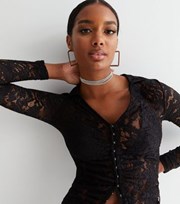 New Look Black Lace Hook and Eye Long Sleeve Top